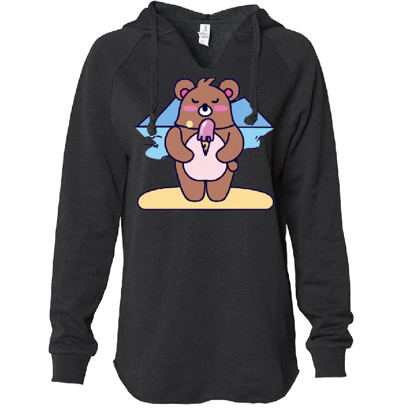 Women's Hooded Sweatshirts with Bamboo LiningKawaii Grizzly Bear Eating Ice Cream Women's Soft Hooded Pullover