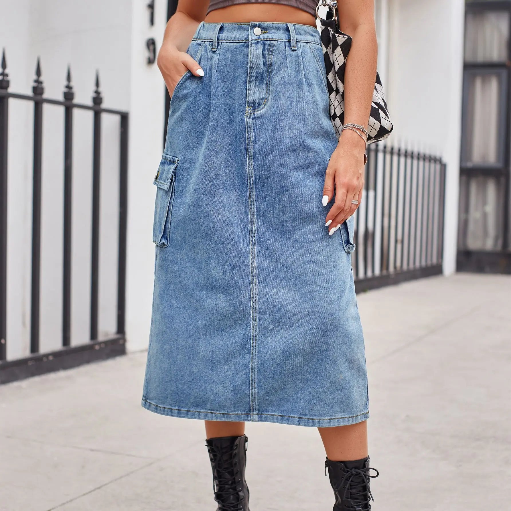 Women's Mesh Skirts2024 Straight Long Denim High Waist Button Pockets Split Retro Maxi Skirt