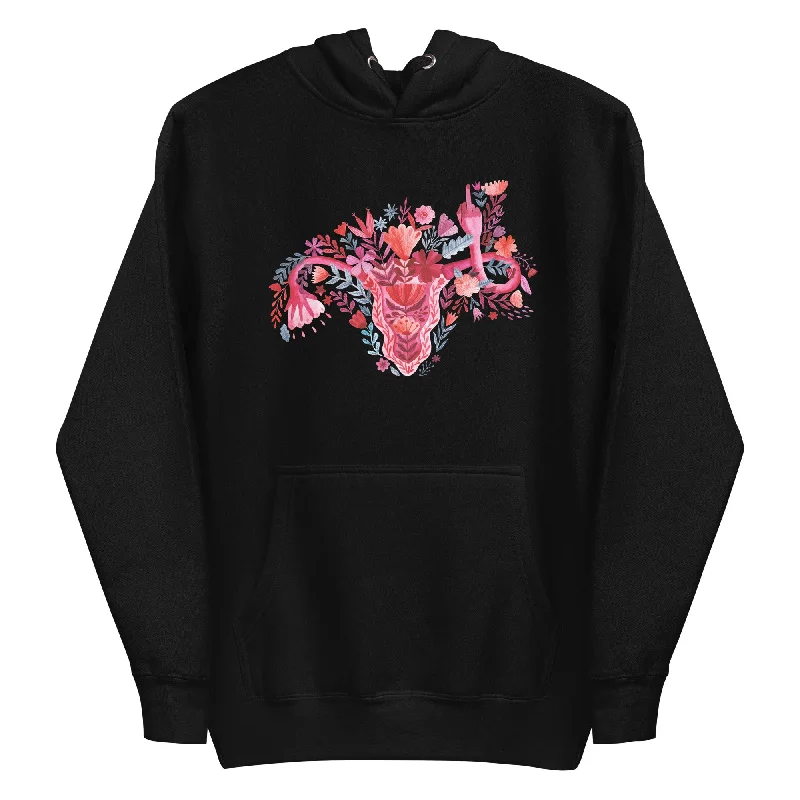 Women's Hooded Sweatshirts with Fleece LiningMiddle Finger Watercolor Uterus -- Hoodie