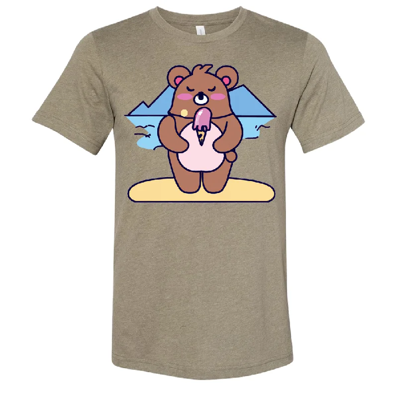 Women's Hooded Sweatshirts with Stretch WaistKawaii Grizzly Bear Eating Ice Cream Asst Colors Sueded Tee