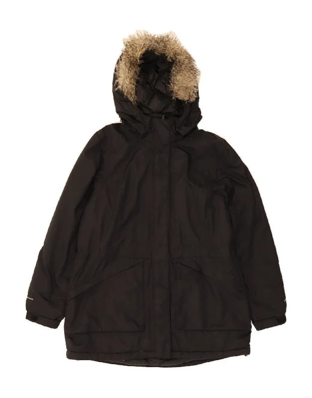 Women's Coats with Fur Trimmed HoodEDDIE BAUER Womens Hooded Parka Jacket UK 16 Large Black Polyester