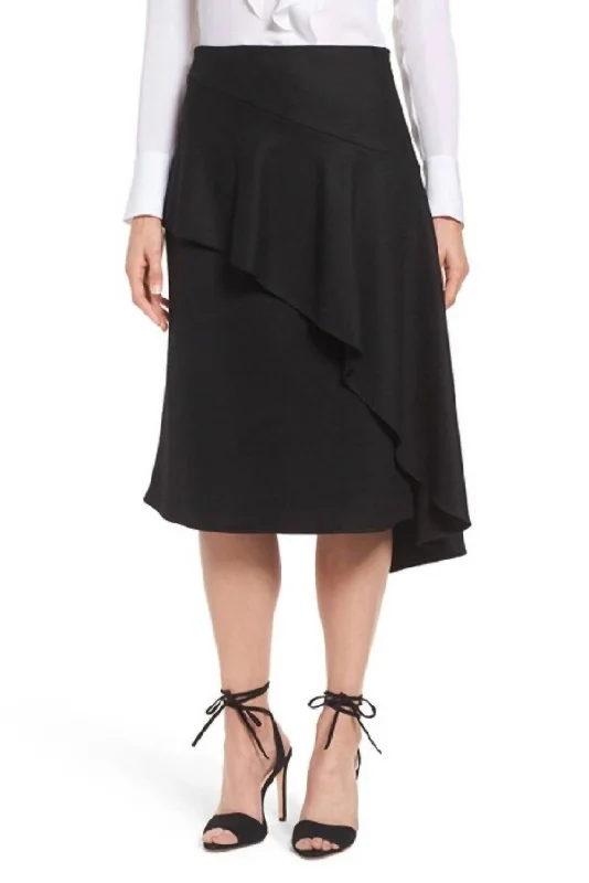 Women's Soft SkirtsInessa Asymmetrical Wool Blend Ruffled Skirt In Black