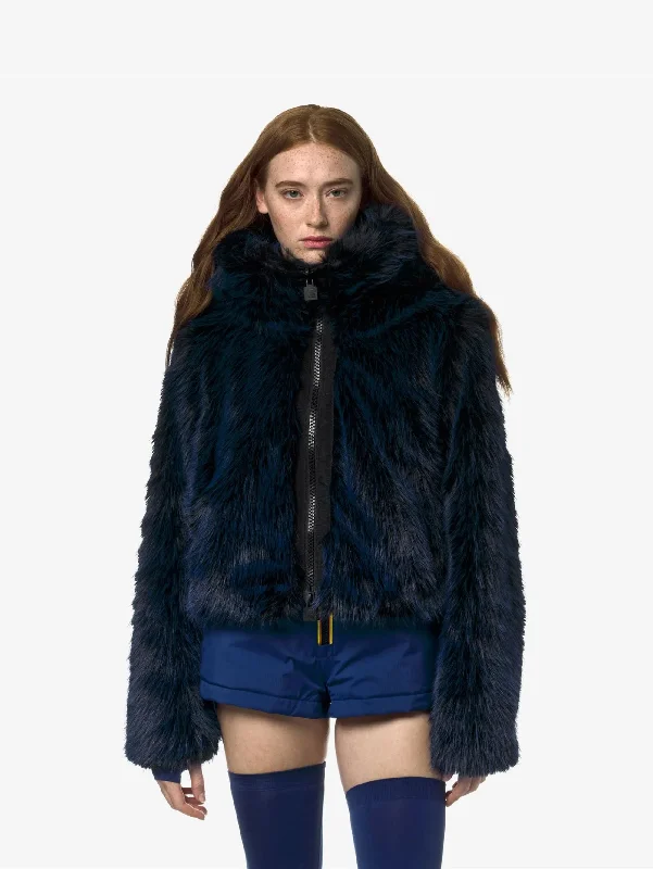 Women's Coats with Fur Trimmed BeltEcofur Corto Reversibile Brien Blu