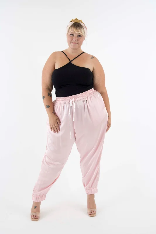 Women's Jodhpurs with Wide LegThe Wardrobe Hero Italian Silk Jogger Pant with High Waist - Pink