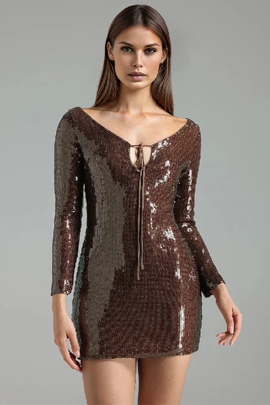 Women's Empire Waist DressesSultry Evening Long Sleeve Sequin Mini Dress