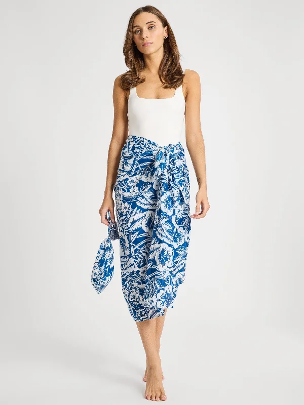 Women's V-Shaped Hem SkirtsPareo in Blue Hibiscus