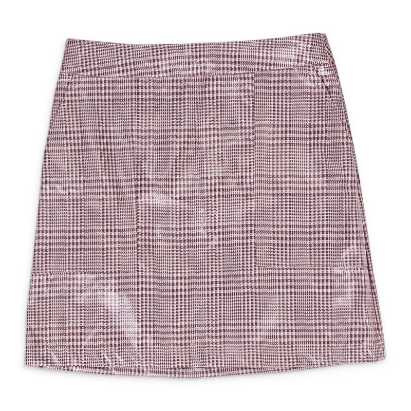 Women's Notched Collar SkirtsGINGHAM BURGUNDY MINI SKIRT