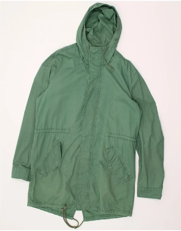 Women's Coats with CollarBENETTON Womens Hooded Parka Jacket IT 50 Large Green Cotton