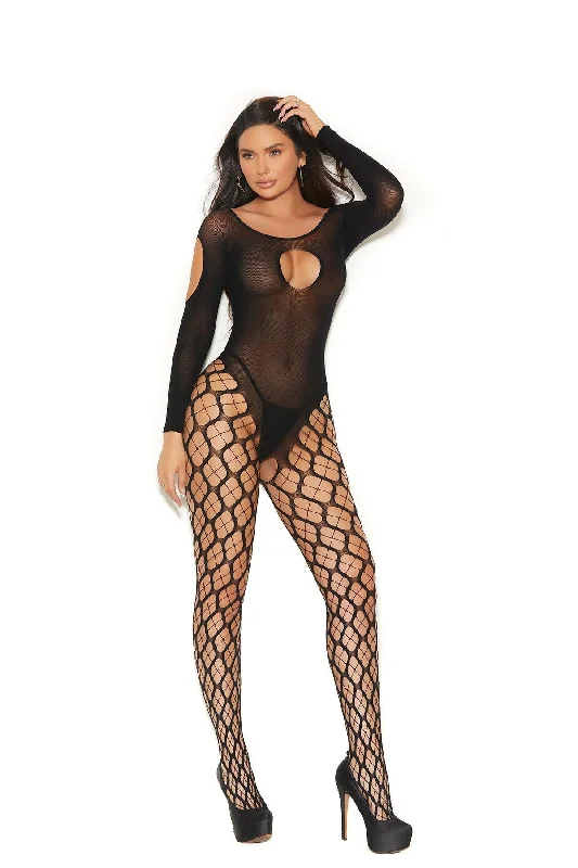 high-quality women's pajama setssheer lace nightgown setsElegant Moments Opaque And Cargo Net Bodystocking EM1352