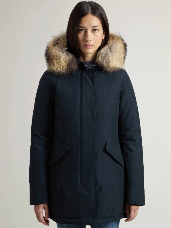 Women's Coats with PocketsParka Arctic con Cappuccio in Raccoon Blu