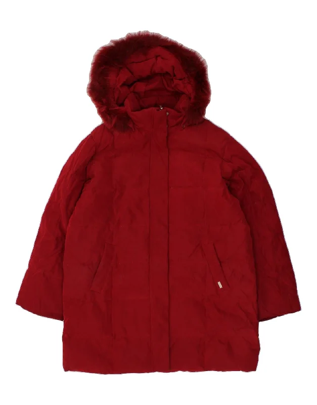 Women's Coats with Fur Trimmed HoodLONDON FOG Womens Hooded Padded Coat UK 18 XL Red Polyester