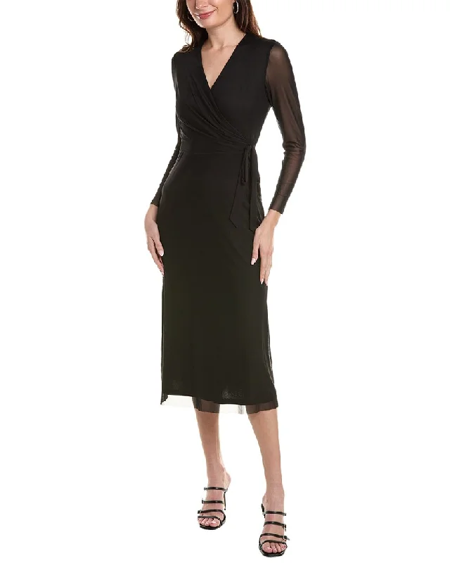 Women's U-Shaped Collar DressesAnne Klein Mesh Midi Wrap Dress