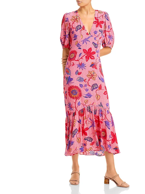 Women's Long-Sleeve DressesEsther Womens Floral Print Short Midi Dress