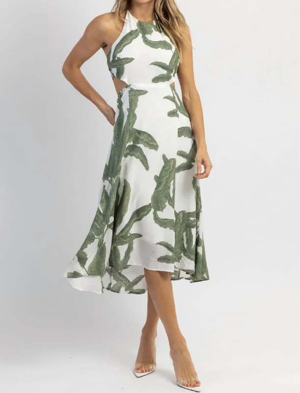 Women's Tiered DressesHalterneck Midi Dress In Lost Palms Green