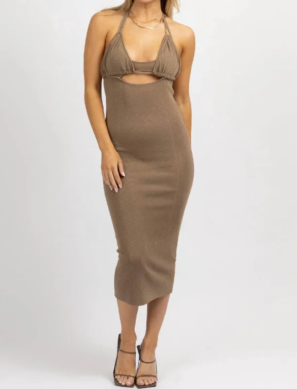 Women's Off-the-Shoulder DressesHalterneck Triangle Midi Dress In Mocha