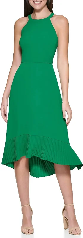 Women's Wrap DressesHi-Low Halter Top Midi Dress In Tropical Green