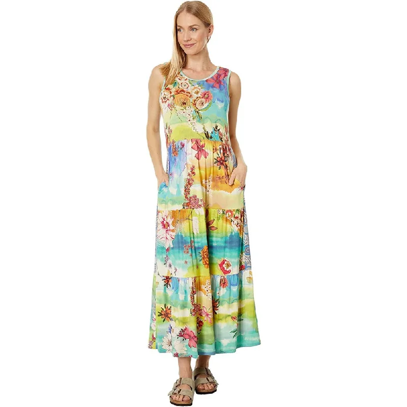 Women's High Collar DressesJohnny Was Women Tie-Dye Sleeveless Tiered Bamboo Midi Dress Multi