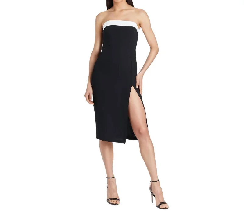 Women's V-Back DressesKeller Strapless Midi Dress In Black/ivory