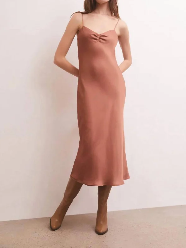 Women's Bodycon DressesLark Lux Sheen Slip Midi Dress In Penny