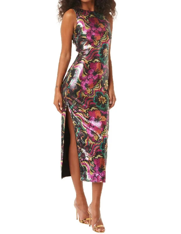 Women's Boat-Neck DressesNakia Sleeveless Sequin Midi Dress In Flora Groove Print