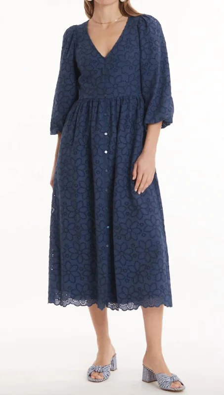 Women's Square-Neck DressesSabrina Eyelet Midi Dress In Navy