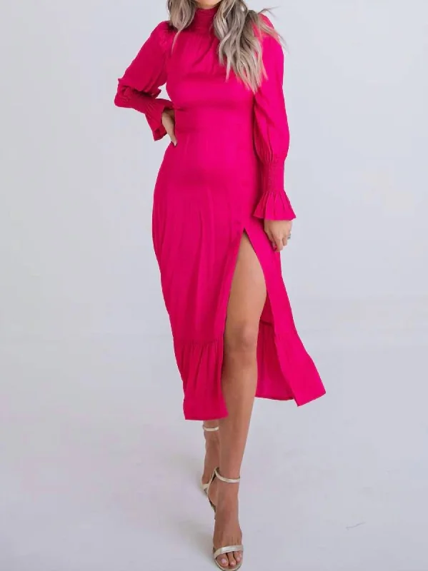 Women's Square-Neck DressesSmock Neck Midi Dress In Magenta