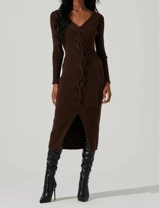 Women's High-Neck DressesVesper Knit Midi Dress In Dark Brown