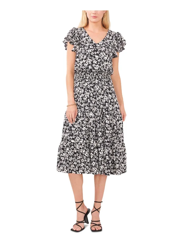 Women's Boat-Neck DressesWomens Smocked Midi Fit & Flare Dress