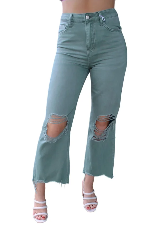 Women's Jodhpurs with Straight Leg90's Vintage Crop Flare Jean In Green