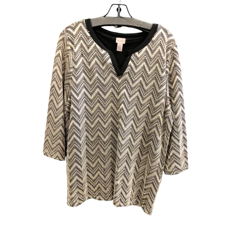 Women's Blouse with Narrow CollarTop 3/4 Sleeve By Easywear By Chicos In Gold, Size: L