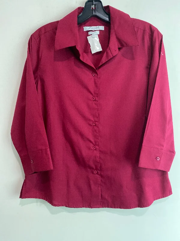 Women's Blouse with Mandarin CollarTop 3/4 Sleeve By Foxcroft In Red, Size: Mp