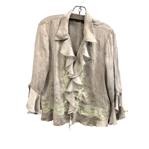 Women's Blouse with High CollarTop 3/4 Sleeve By Jaipur In Grey, Size: L