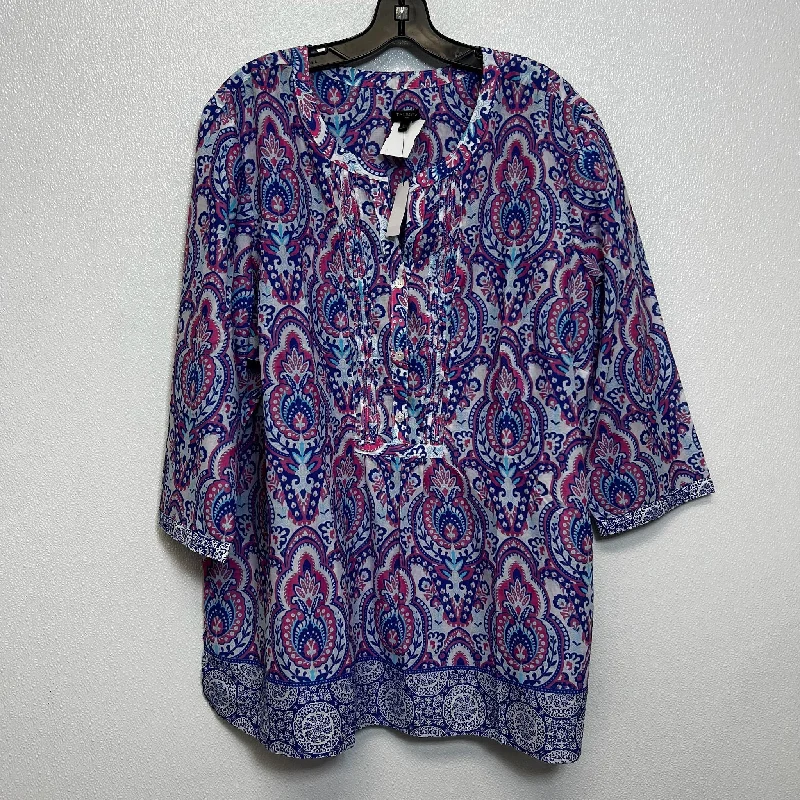 Women's Blouse with U-Shaped NeckTop 3/4 Sleeve By Talbots O In Print, Size: 3x