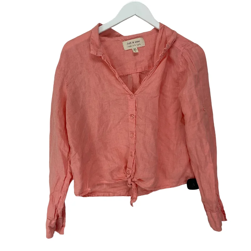 Women's Blouse with Narrow CollarTop Long Sleeve Basic By Cloth & Stone In Peach, Size: M