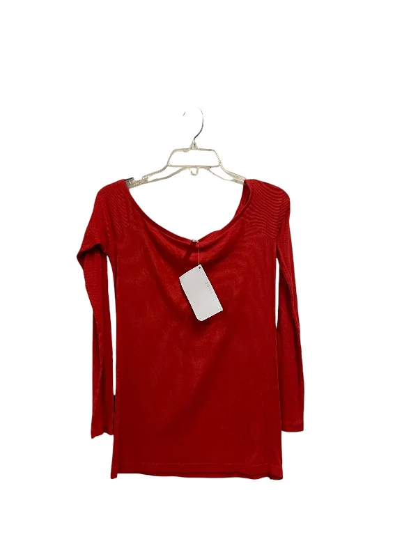 Women's Blouse with Lapel CollarTop Long Sleeve Basic By Fabletics In Red, Size: M