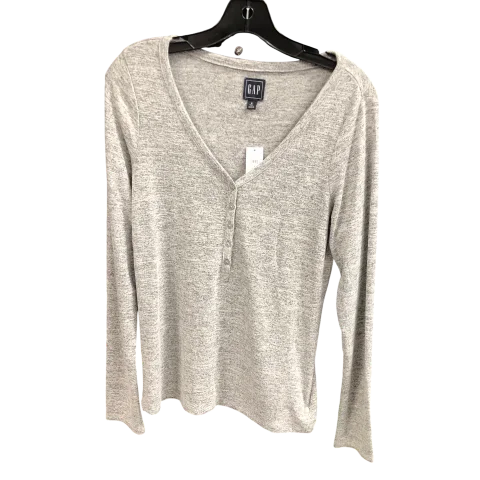 Women's Blouse with RufflesTop Long Sleeve Basic By Gap In Grey, Size: S