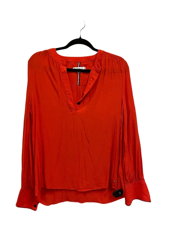 Women's Blouse with Low CollarTop Long Sleeve Basic By Tommy Hilfiger In Orange, Size: S