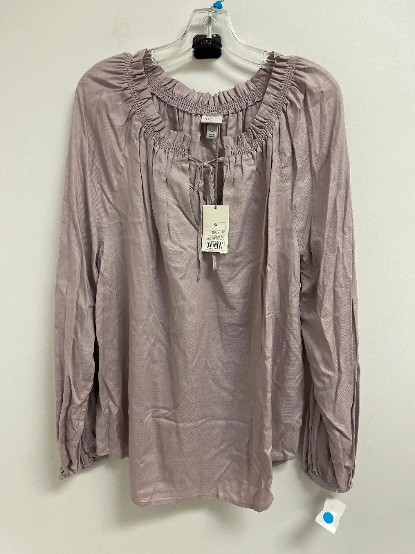 Women's Blouse with Collarless DesignTop Long Sleeve By A New Day In Purple, Size: Xl