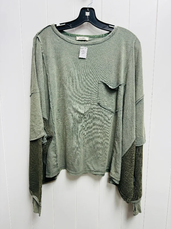 Women's Blouse with Mandarin CollarTop Long Sleeve By Adore In Green, Size: S