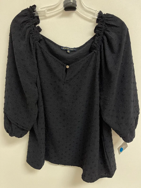 Women's Blouse with Boat CollarTop Long Sleeve By Adrienne Vittadini In Black, Size: L