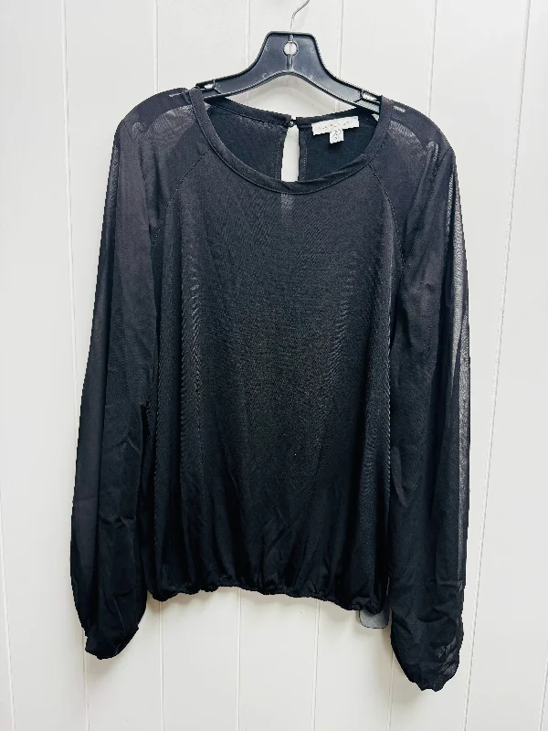 Women's Blouse with Notched CollarTop Long Sleeve By Allison Joy In Black, Size: L