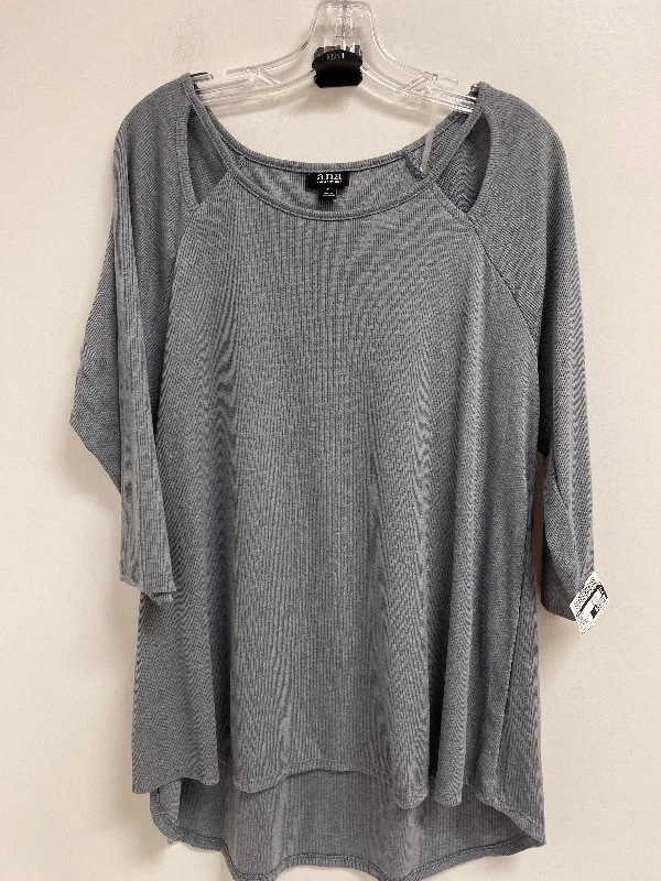 Women's Blouse with Shirt CollarTop Long Sleeve By Ana In Grey, Size: Xl