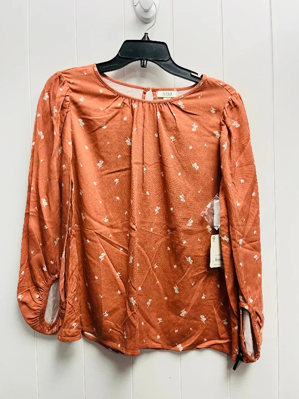 Women's Blouse with Notched CollarTop Long Sleeve By Ana In Orange, Size: S