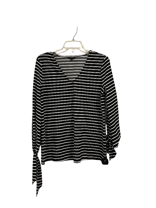 Women's Blouse with Fur TrimTop Long Sleeve By Ann Taylor In Striped Pattern, Size: M