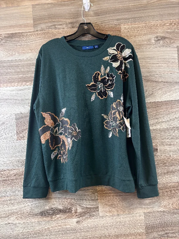 Women's V-Neck BlouseTop Long Sleeve By Apt 9 In Green & Silver, Size: Xl