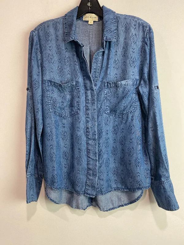 Women's Blouse with Square CollarTop Long Sleeve By Cloth & Stone In Blue Denim, Size: S