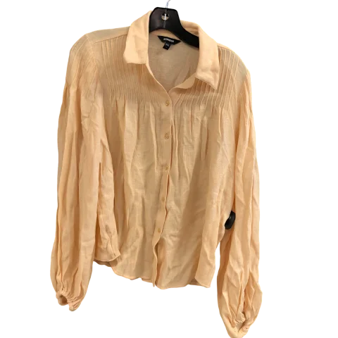 Women's Blouse with Square NeckTop Long Sleeve By Express In Peach, Size: M