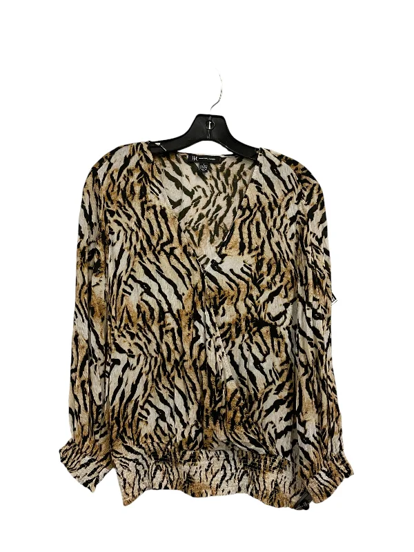 Women's Blouse with Rounded CollarTop Long Sleeve By Inc In Animal Print, Size: S