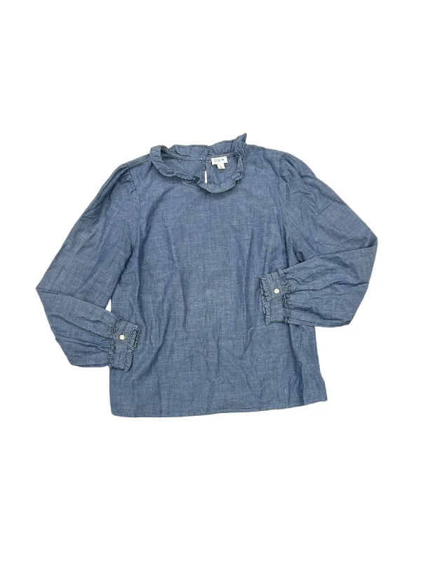 Women's Blouse with Peter Pan CollarTop Long Sleeve By J. Crew In Blue, Size: L