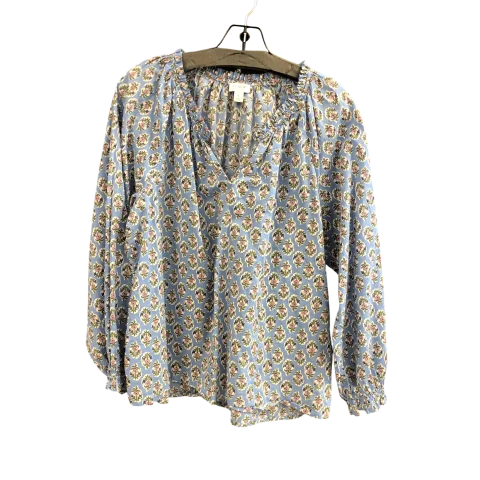 Women's Blouse with Wide CollarTop Long Sleeve By J. Crew In Blue, Size: L